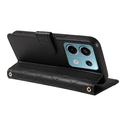 For Xiaomi Poco X6 5G / Redmi Note 13 Pro 5G Case Wallet Rhombus Leather Phone Cover with Shoulder Strap, Wrist Strap