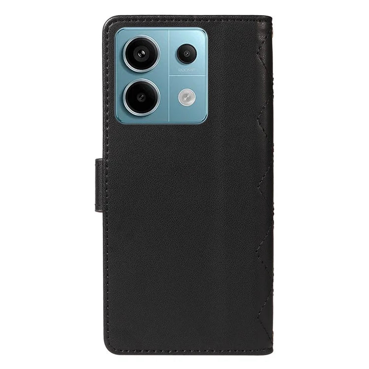 For Xiaomi Poco X6 5G / Redmi Note 13 Pro 5G Case Wallet Rhombus Leather Phone Cover with Shoulder Strap, Wrist Strap