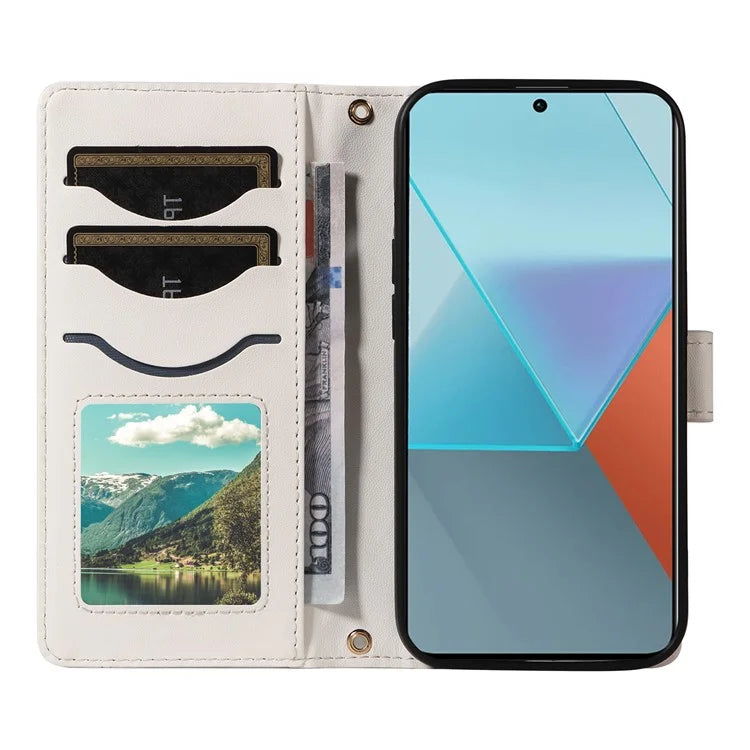 For Xiaomi Poco X6 5G / Redmi Note 13 Pro 5G Case Wallet Rhombus Leather Phone Cover with Shoulder Strap, Wrist Strap