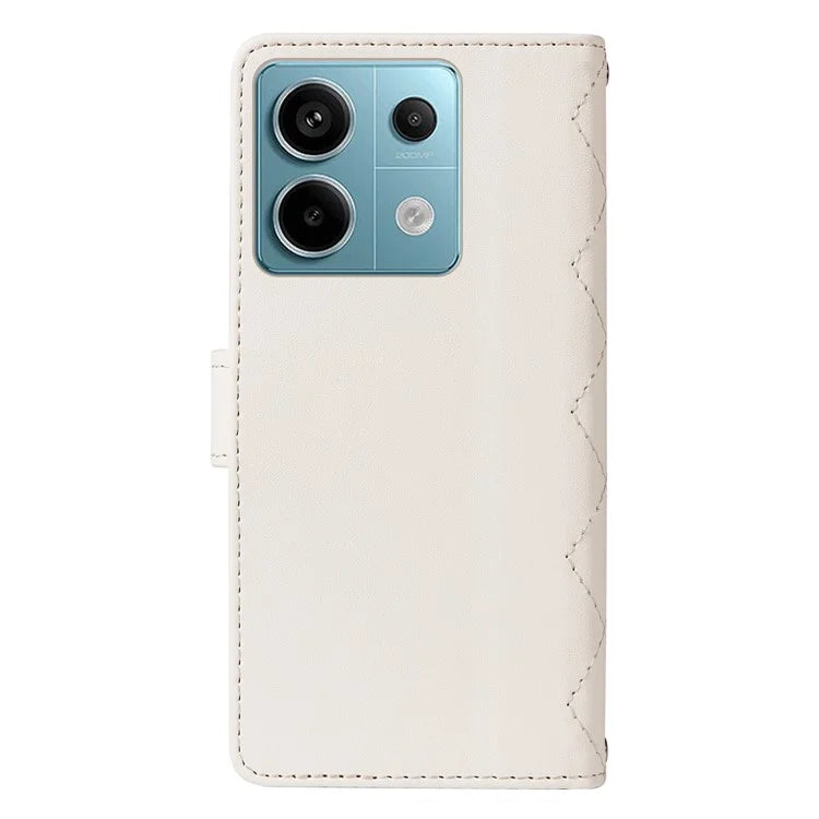 For Xiaomi Poco X6 5G / Redmi Note 13 Pro 5G Case Wallet Rhombus Leather Phone Cover with Shoulder Strap, Wrist Strap