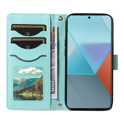 For Xiaomi Poco X6 5G / Redmi Note 13 Pro 5G Case Wallet Rhombus Leather Phone Cover with Shoulder Strap, Wrist Strap
