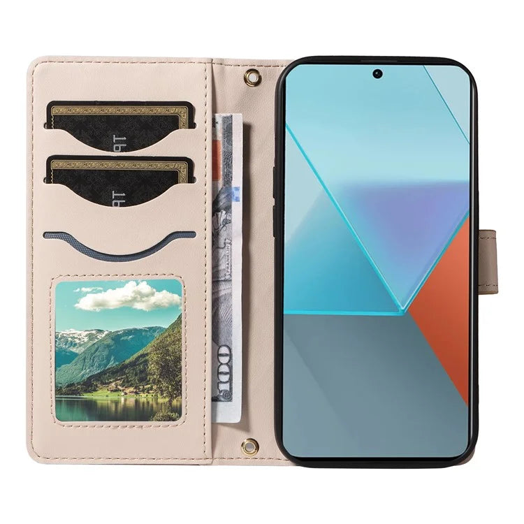 For Xiaomi Poco X6 5G / Redmi Note 13 Pro 5G Case Wallet Rhombus Leather Phone Cover with Shoulder Strap, Wrist Strap