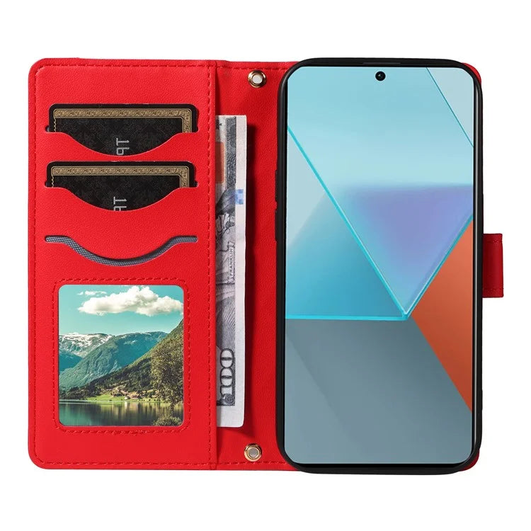 For Xiaomi Poco X6 5G / Redmi Note 13 Pro 5G Case Wallet Rhombus Leather Phone Cover with Shoulder Strap, Wrist Strap
