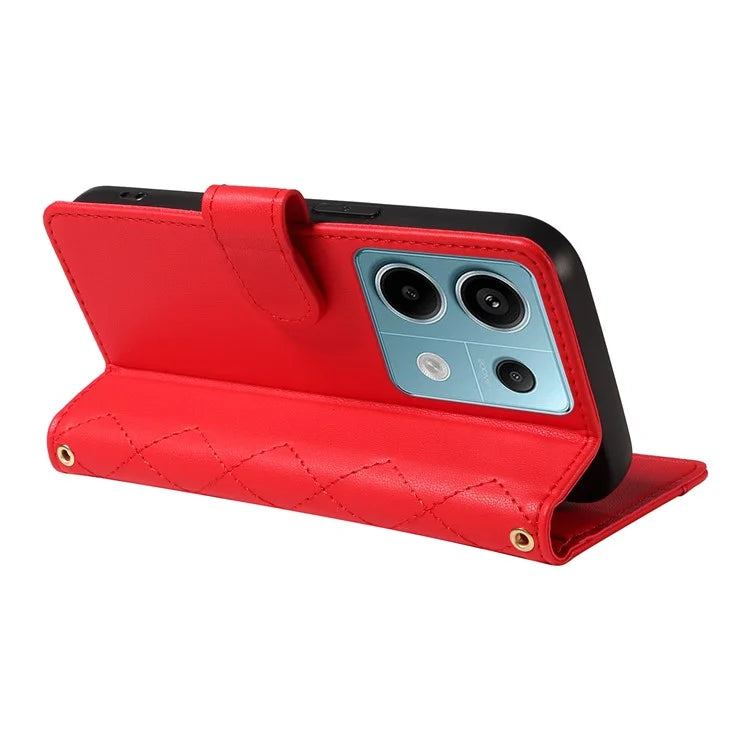 For Xiaomi Poco X6 5G / Redmi Note 13 Pro 5G Case Wallet Rhombus Leather Phone Cover with Shoulder Strap, Wrist Strap