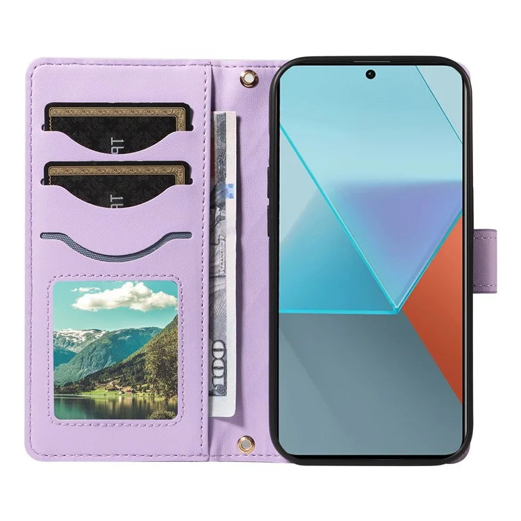 For Xiaomi Poco X6 5G / Redmi Note 13 Pro 5G Case Wallet Rhombus Leather Phone Cover with Shoulder Strap, Wrist Strap