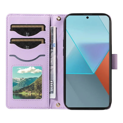 For Xiaomi Poco X6 5G / Redmi Note 13 Pro 5G Case Wallet Rhombus Leather Phone Cover with Shoulder Strap, Wrist Strap