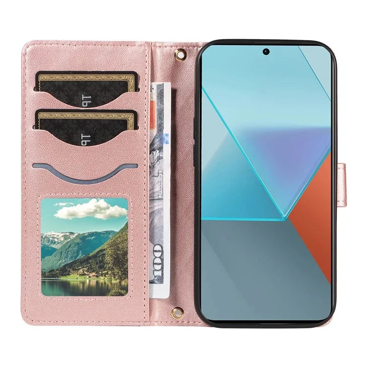 For Xiaomi Poco X6 5G / Redmi Note 13 Pro 5G Case Wallet Rhombus Leather Phone Cover with Shoulder Strap, Wrist Strap