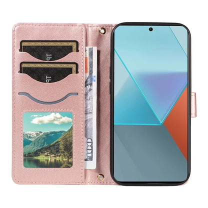 For Xiaomi Poco X6 5G / Redmi Note 13 Pro 5G Case Wallet Rhombus Leather Phone Cover with Shoulder Strap, Wrist Strap
