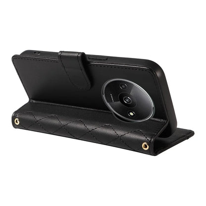 For Xiaomi Poco C61 4G / Redmi A3 4G Case Wallet Rhombus Leather Phone Cover with Shoulder Strap, Wrist Strap