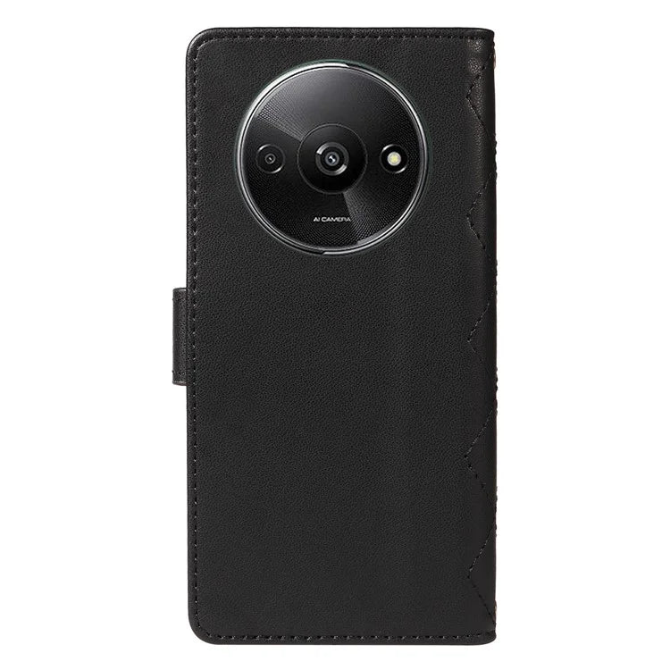 For Xiaomi Poco C61 4G / Redmi A3 4G Case Wallet Rhombus Leather Phone Cover with Shoulder Strap, Wrist Strap