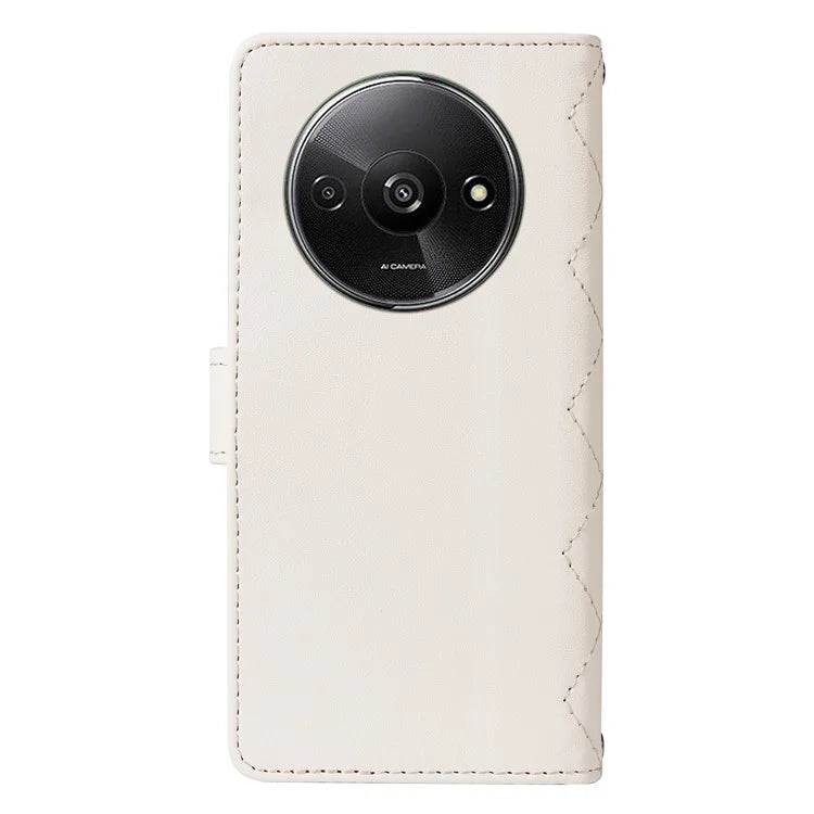For Xiaomi Poco C61 4G / Redmi A3 4G Case Wallet Rhombus Leather Phone Cover with Shoulder Strap, Wrist Strap