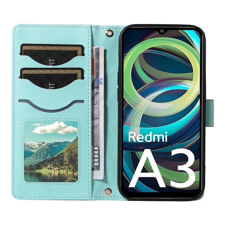 For Xiaomi Poco C61 4G / Redmi A3 4G Case Wallet Rhombus Leather Phone Cover with Shoulder Strap, Wrist Strap