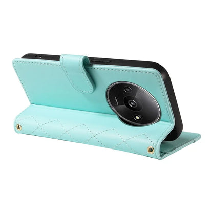 For Xiaomi Poco C61 4G / Redmi A3 4G Case Wallet Rhombus Leather Phone Cover with Shoulder Strap, Wrist Strap