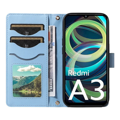 For Xiaomi Poco C61 4G / Redmi A3 4G Case Wallet Rhombus Leather Phone Cover with Shoulder Strap, Wrist Strap