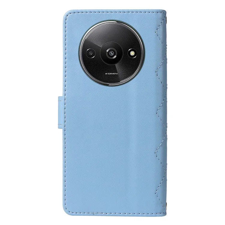 For Xiaomi Poco C61 4G / Redmi A3 4G Case Wallet Rhombus Leather Phone Cover with Shoulder Strap, Wrist Strap