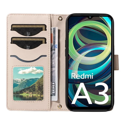 For Xiaomi Poco C61 4G / Redmi A3 4G Case Wallet Rhombus Leather Phone Cover with Shoulder Strap, Wrist Strap