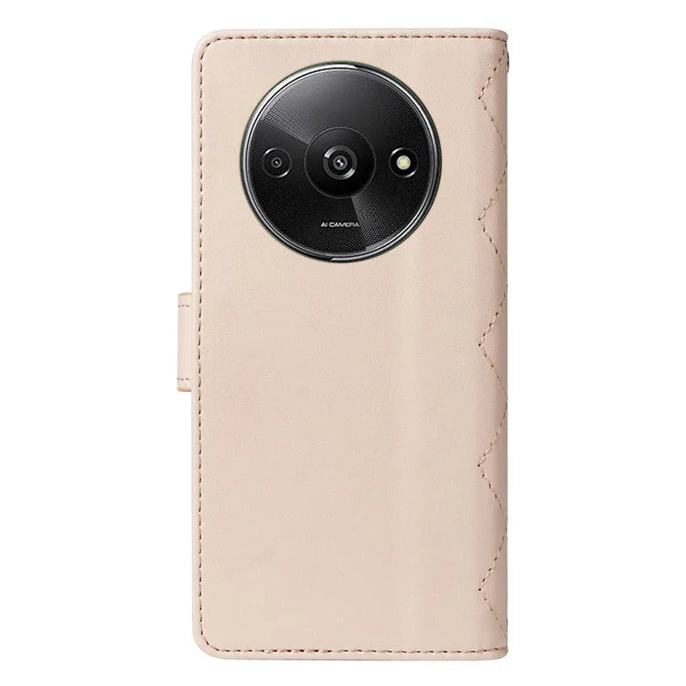 For Xiaomi Poco C61 4G / Redmi A3 4G Case Wallet Rhombus Leather Phone Cover with Shoulder Strap, Wrist Strap