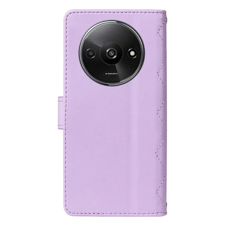For Xiaomi Poco C61 4G / Redmi A3 4G Case Wallet Rhombus Leather Phone Cover with Shoulder Strap, Wrist Strap