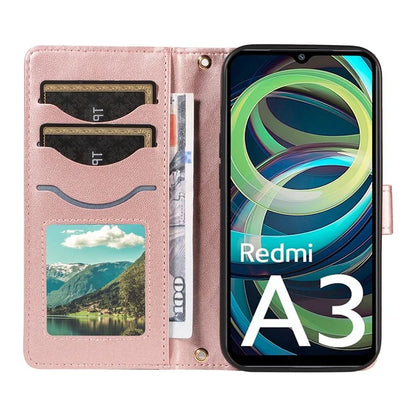For Xiaomi Poco C61 4G / Redmi A3 4G Case Wallet Rhombus Leather Phone Cover with Shoulder Strap, Wrist Strap