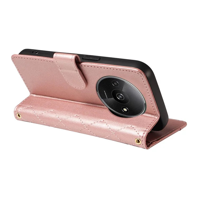 For Xiaomi Poco C61 4G / Redmi A3 4G Case Wallet Rhombus Leather Phone Cover with Shoulder Strap, Wrist Strap