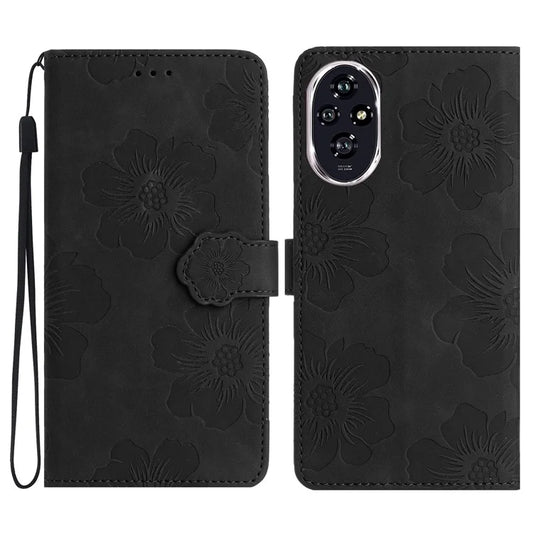 For Honor 200 Pro 5G Case Flower Design Leather Wallet Phone Cover with Wrist Strap