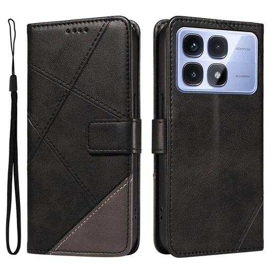 For Xiaomi Redmi K70 Ultra Case Leather Geometric Line Wallet Phone Cover with Wrist Strap