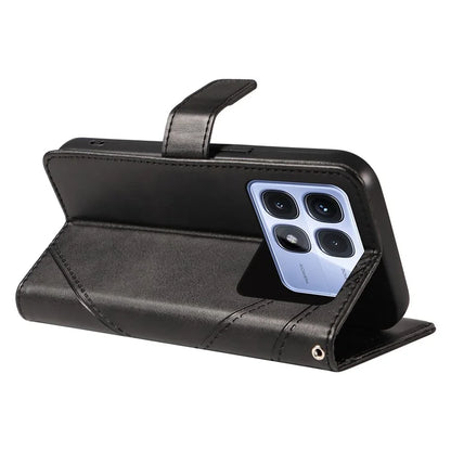 For Xiaomi Redmi K70 Ultra Case Leather Geometric Line Wallet Phone Cover with Wrist Strap