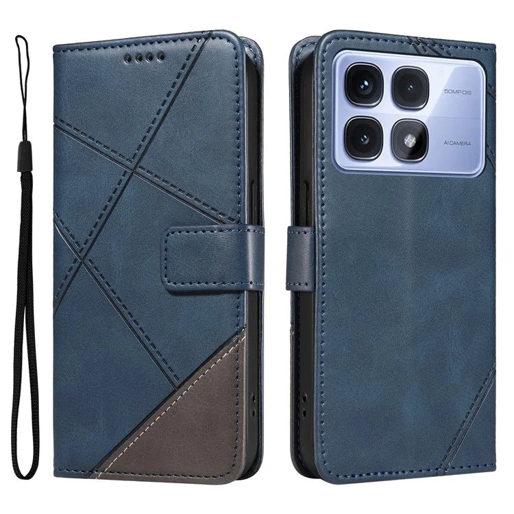 For Xiaomi Redmi K70 Ultra Case Leather Geometric Line Wallet Phone Cover with Wrist Strap