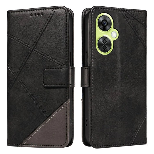 For OnePlus Nord N30 5G  /  Nord CE 3 Lite 5G Case Leather Geometric Line Wallet Phone Cover with Wrist Strap
