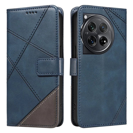 For OnePlus 12 5G Case Leather Geometric Line Wallet Phone Cover with Wrist Strap
