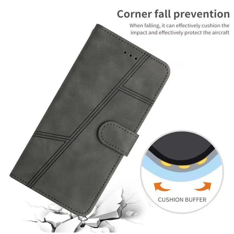 For Samsung Galaxy A06 Case Flip Leather Retro Phone Cover Lines Imprinted