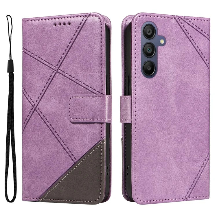For Samsung Galaxy A16 5G Case Leather Geometric Line Wallet Phone Cover with Wrist Strap
