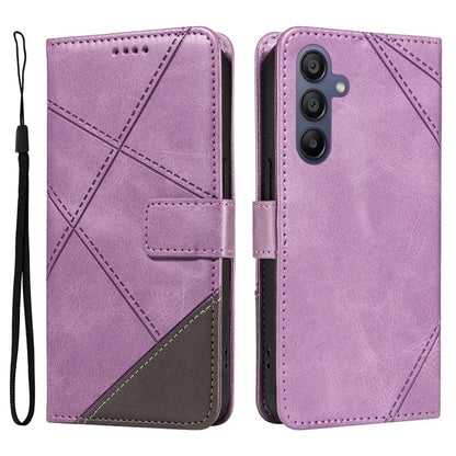 For Samsung Galaxy A16 5G Case Leather Geometric Line Wallet Phone Cover with Wrist Strap