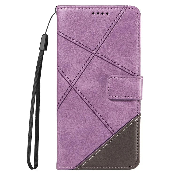 For Samsung Galaxy A16 5G Case Leather Geometric Line Wallet Phone Cover with Wrist Strap