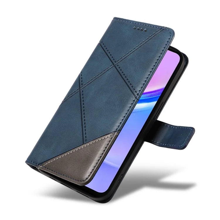 For Samsung Galaxy A16 5G Case Leather Geometric Line Wallet Phone Cover with Wrist Strap