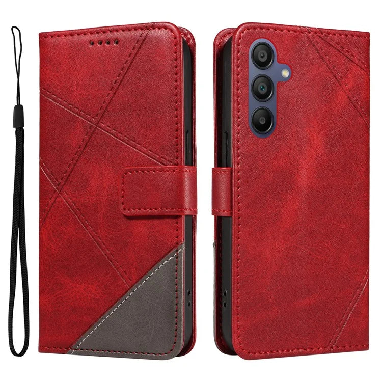 For Samsung Galaxy A16 5G Case Leather Geometric Line Wallet Phone Cover with Wrist Strap
