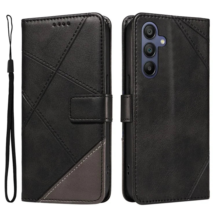 For Samsung Galaxy A16 5G Case Leather Geometric Line Wallet Phone Cover with Wrist Strap