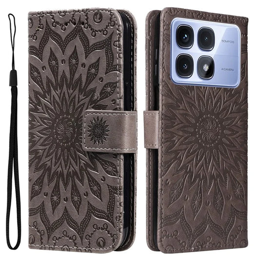 KT Imprinting Flower Series-1 For Xiaomi Redmi K70 Ultra Case Sunflower Leather Wallet Folio Phone Cover