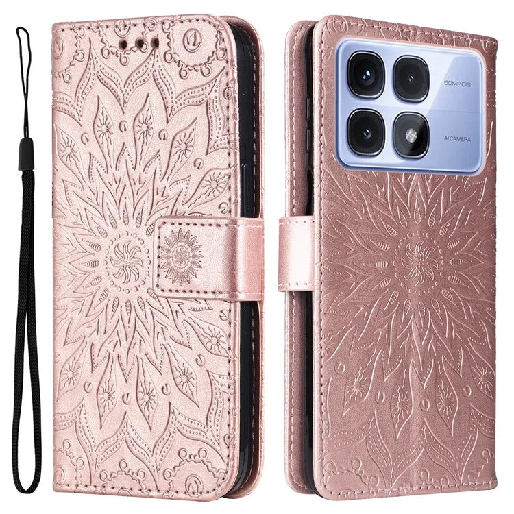 KT Imprinting Flower Series-1 For Xiaomi Redmi K70 Ultra Case Sunflower Leather Wallet Folio Phone Cover