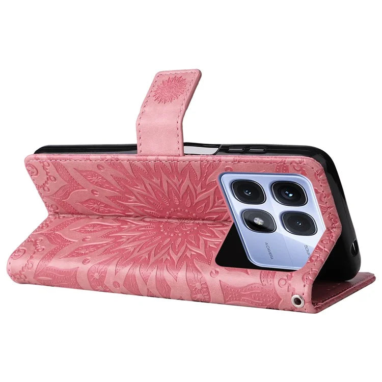 KT Imprinting Flower Series-1 For Xiaomi Redmi K70 Ultra Case Sunflower Leather Wallet Folio Phone Cover