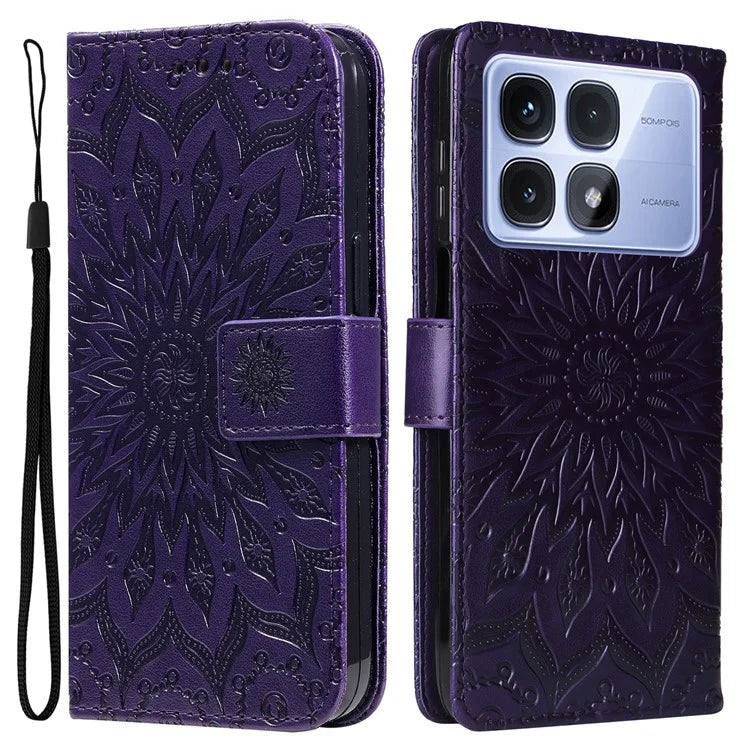KT Imprinting Flower Series-1 For Xiaomi Redmi K70 Ultra Case Sunflower Leather Wallet Folio Phone Cover