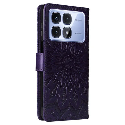 KT Imprinting Flower Series-1 For Xiaomi Redmi K70 Ultra Case Sunflower Leather Wallet Folio Phone Cover