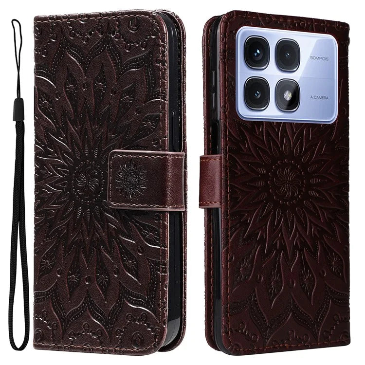 KT Imprinting Flower Series-1 For Xiaomi Redmi K70 Ultra Case Sunflower Leather Wallet Folio Phone Cover