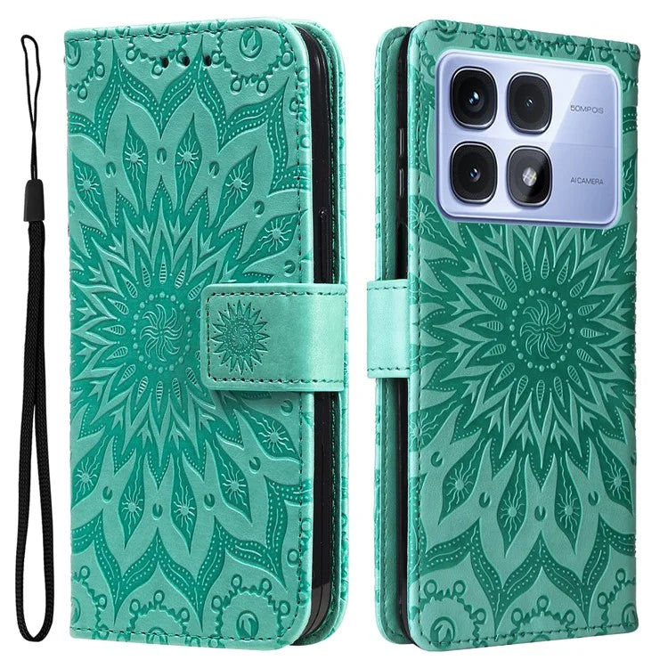 KT Imprinting Flower Series-1 For Xiaomi Redmi K70 Ultra Case Sunflower Leather Wallet Folio Phone Cover