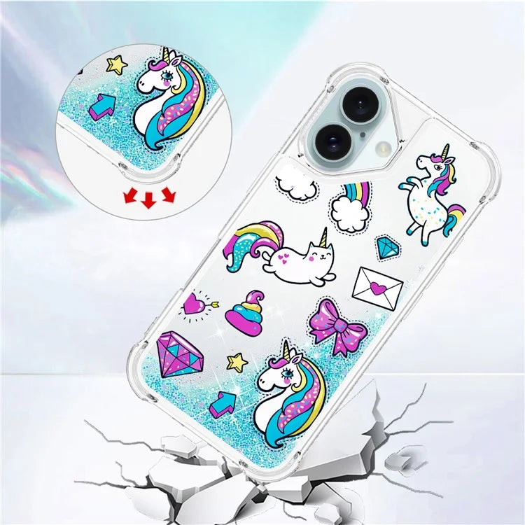 YB Quicksand Series-2 For iPhone 16 Plus Case Liquid Quicksand Pattern TPU Phone Cover
