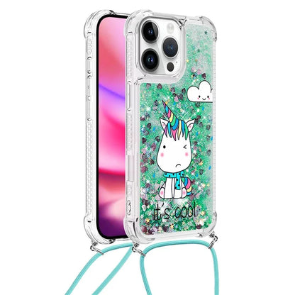 YB Quicksand Series-5 for iPhone 16 Pro TPU Case with Lanyard Pattern Print Phone Cover