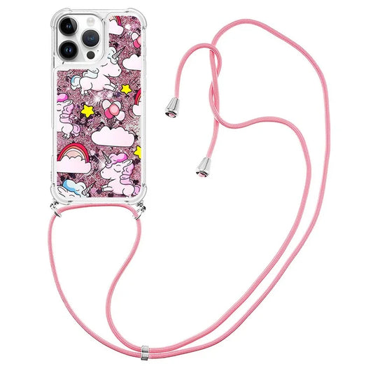 YB Quicksand Series-5 for iPhone 16 Pro Max TPU Case with Lanyard Pattern Print Phone Cover