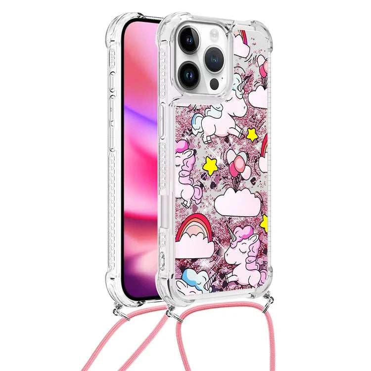 YB Quicksand Series-5 for iPhone 16 Pro Max TPU Case with Lanyard Pattern Print Phone Cover