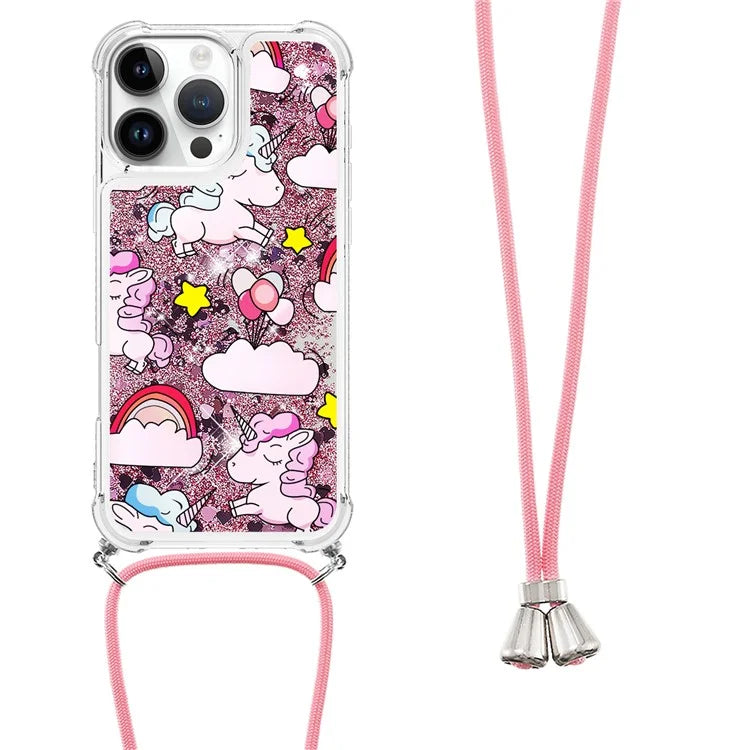 YB Quicksand Series-5 for iPhone 16 Pro Max TPU Case with Lanyard Pattern Print Phone Cover