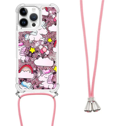YB Quicksand Series-5 for iPhone 16 Pro Max TPU Case with Lanyard Pattern Print Phone Cover